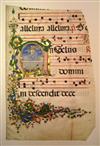 MANUSCRIPT LEAF RESURRECTION. Vellum leaf from a Latin antiphonary with illuminated initial A. Florence, 15th century